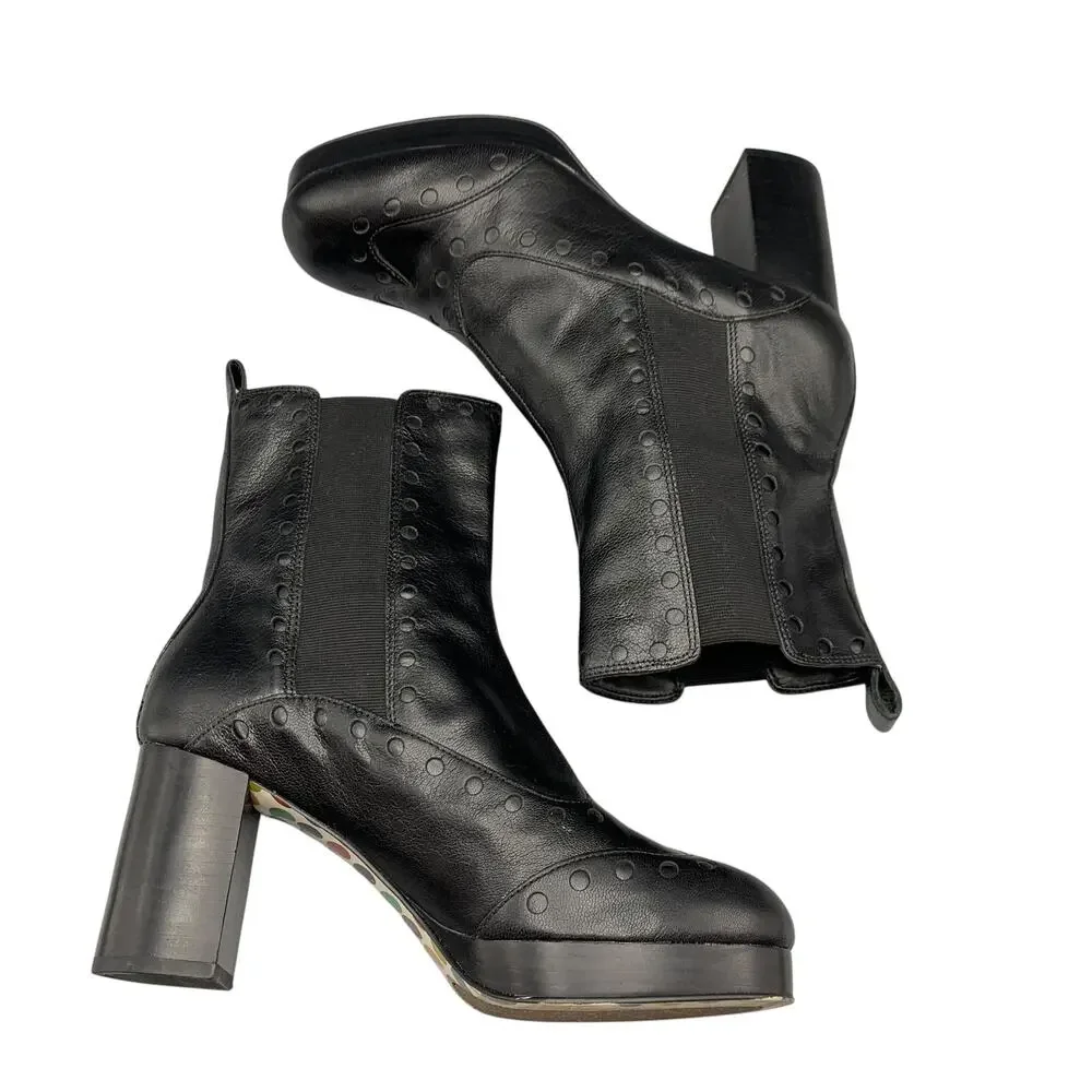 Orla Kiely Clarks Dixie Platform Boots US 9M Black Leather Dark Academia Witchy - Picture 3 of 12